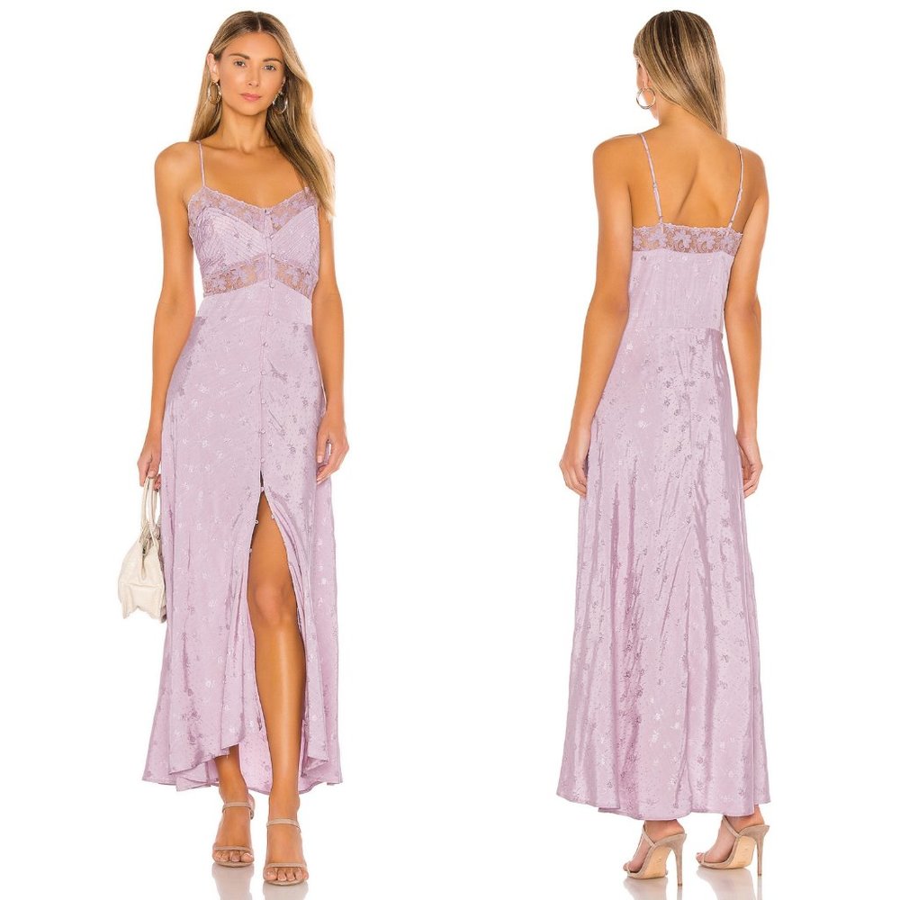 Astr Lavender Lace-Trim Midi Dress